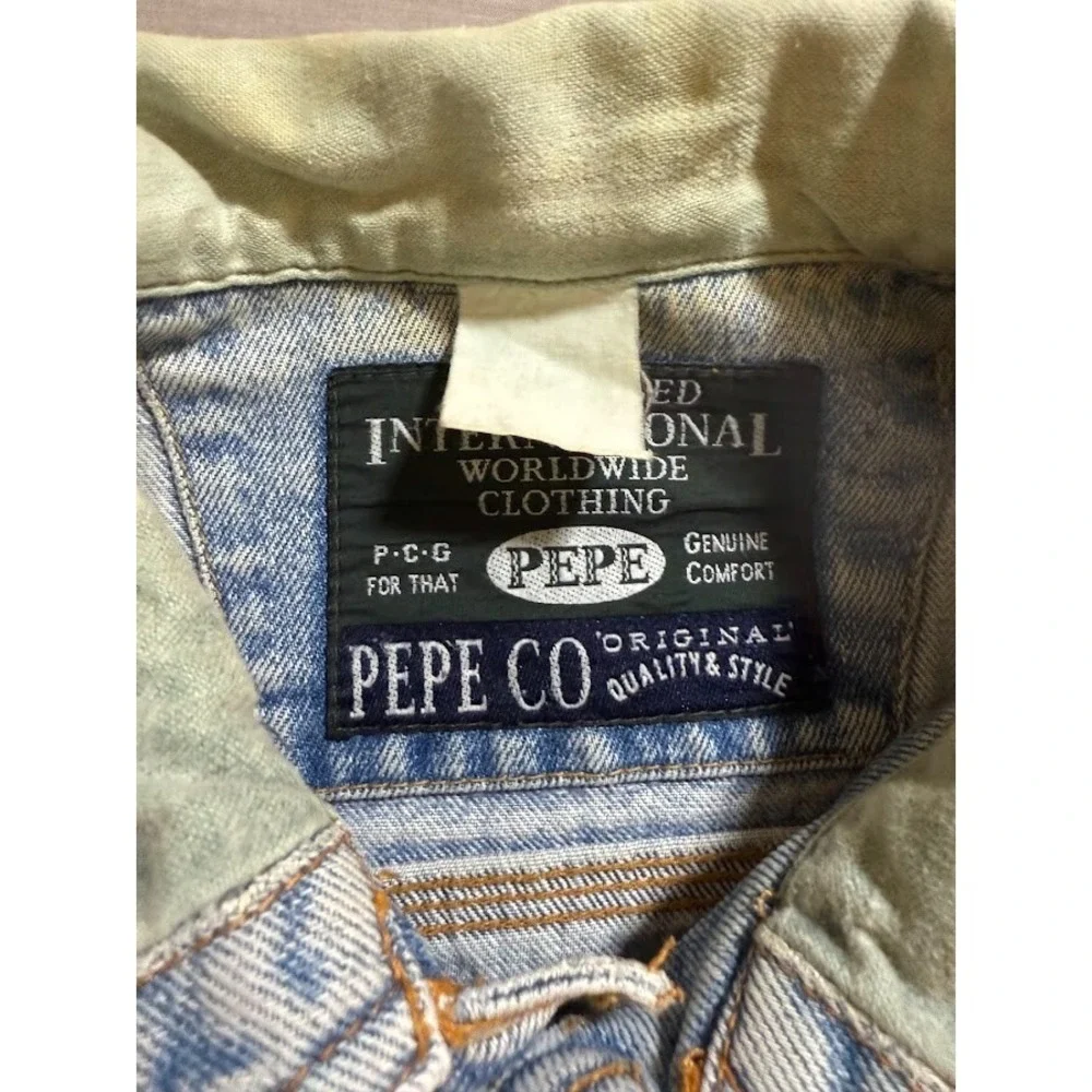 Vintage Pepe CO Trucker Jacket Women XL Blue Denim Button Light Wash Long Sleeve
